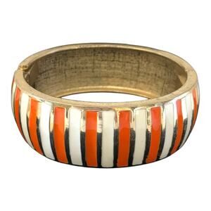 Vintage Orange Ivory Gold Stripe Clamper Bracelet